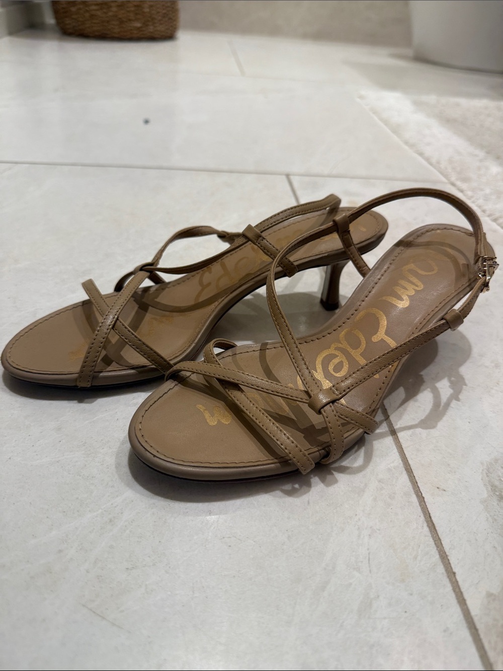 Sam Edelman Beige Strappy Slingback Heeled Sandals